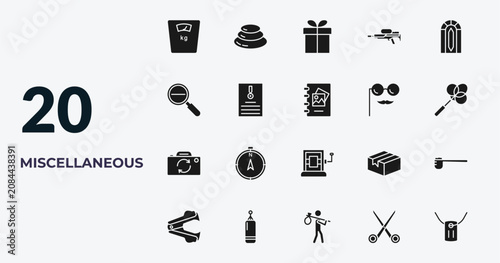 фотографія filled miscellaneous icons set - body weight, pebble, wrapped gift, scissor