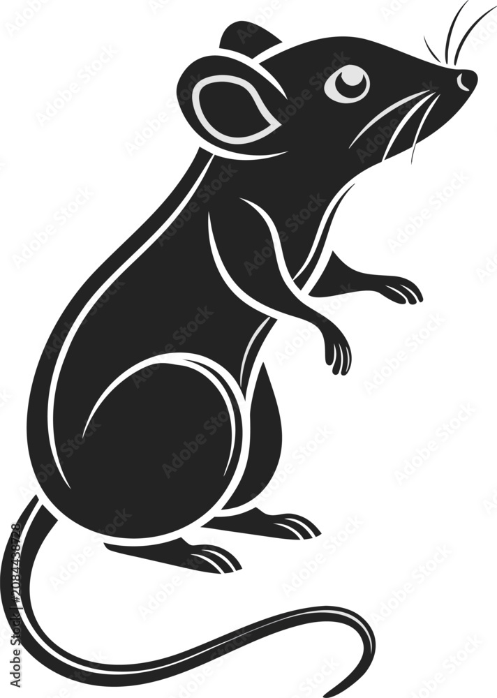 Obraz premium WebMinimalist Mouse Illustration – Stylized Black and White Standing Silhouette