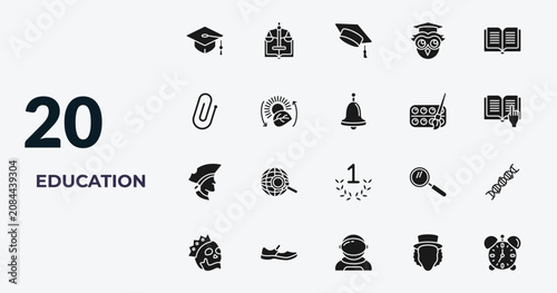 Photos filled education icons set - graduation cap, law, graduation hat, eugene onegin