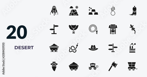 Foto filled desert icons set - sheik, salty desert, ingots, ax