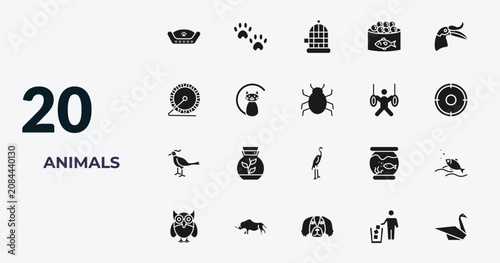 Konstfotografi filled animals icons set - pet bed, pawprint, cage, litter