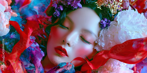 The Dreaming Face That Rests in a Garden of Painted Bloom, ai generated.