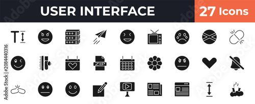 Photos filled user interface icons set - text height, evil smile, joyful smile, height