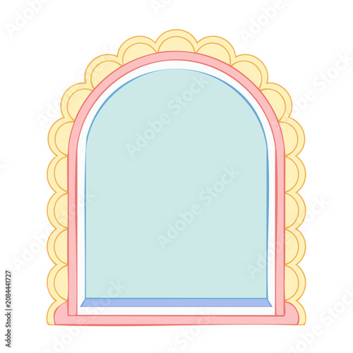 Ornate arch mirror frame with scalloped edge, vector illustration