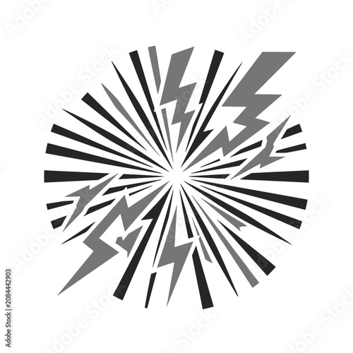 Comic style explosion burst with lightning bolts on white background