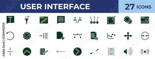 Foto filled user interface icons set - gross pencil, tings, add new document, sound on