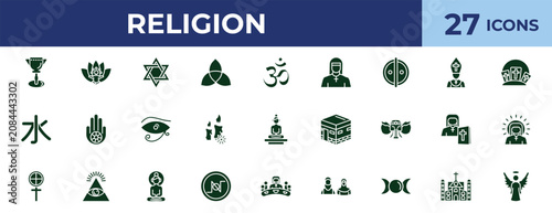 Foto filled religion icons set - hebrew, pope, islam, monastery