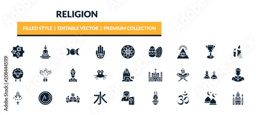 Canvas-taulu filled religion icons set - monotheism, great buddha, goddess, cao dai