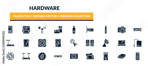 Принти на полотні filled hardware icons set - computer case, camera, firewire, usb flash