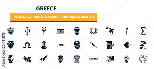 Konstfotografi filled greece icons set - aspis, psi, poseidon, sports games