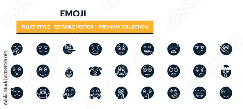 Canvastavla filled emoji icons set - yawning emoji, suspicious emoji, lying desperate editab