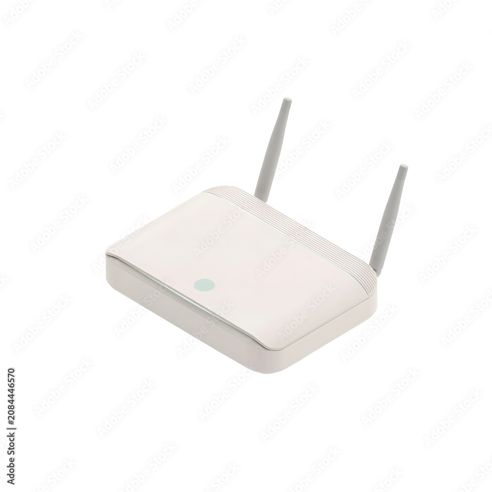 Fototapeta premium White wifi router with two antennas on a plain transparent background