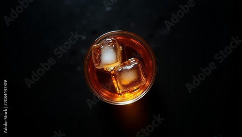 Ar beautiful modern house iteration creative design style Top view whiskey cocktail with ice on
