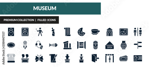 Φωτογραφία filled museum icons set - el greco, gioconda, excursion, pop art