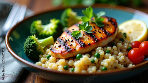 Ar beautiful modern house iteration creative design Chicken breast quinoa and broccoli meal prep close