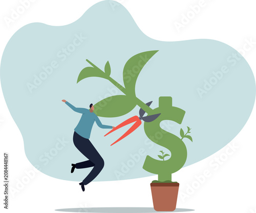 Make profit from investment, earning money, stock capital gain or dividends, growth savings or wealth. human life and situation.vector illustration.