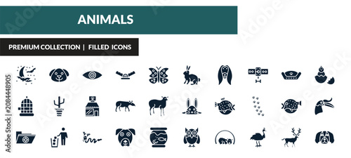 Obraz na płótnie filled animals icons set - moon and bats, dog head, fish eye, cage