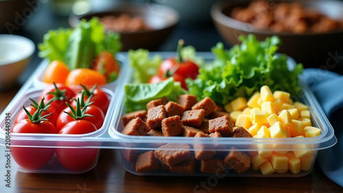 Modern house creative design iteration style concept Healthy meal prep containers banner with balanced diet
