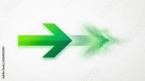 Modern Green Gradient Arrow With Glowing Sparkle Trail on Light Background for Digital Use