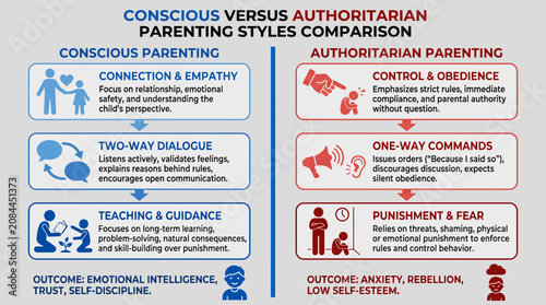 Canvastavla Conscious Versus Authoritarian Parenting Styles Comparison Infographic