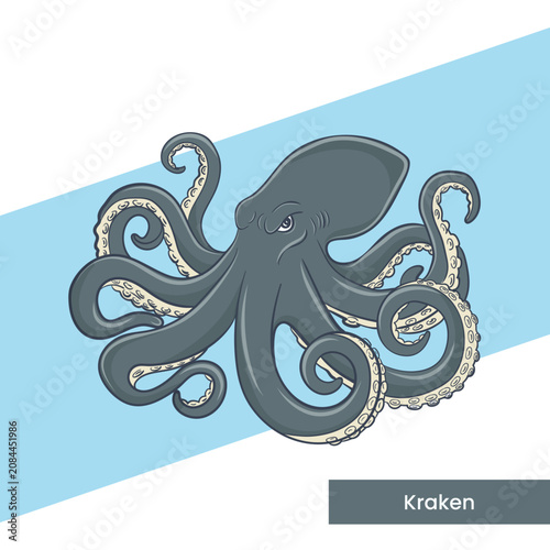 Powerful vector illustration of the legendary Kraken. This giant octopus character is perfect for fantasy themes, nautical maps, adventure stories, and gaming graphics.