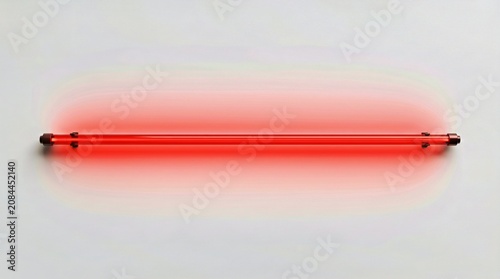 Red Fluorescent Tube Light Glowing on Plain Light Background