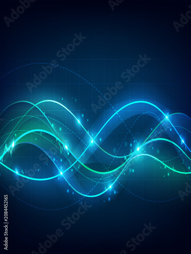 Abstract Energy Wave Motion Background, Glowing Light Waves Flowing Smoothly, Futuristic Digital Signal, Minimal Tech Design