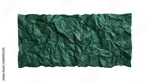 Deep green crumpled paper texture, isolated on transparent background