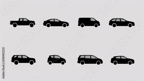 Black Vehicle Silhouette Icon Set Including Car SUV Sedan and Van