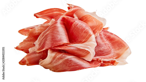Bild auf Leinwand Thinly sliced cured ham piled up, isolated on transparent background
