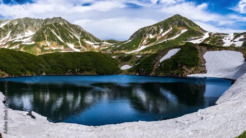 立山登山　室堂みくりが池に映る立山連峰パノラマ←左方向スライド