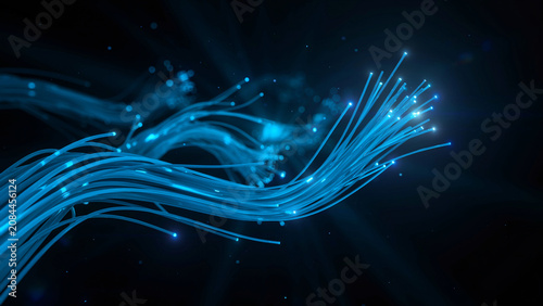 Abstract Blue Glowing Digital Wave with Particle Light Technology Background