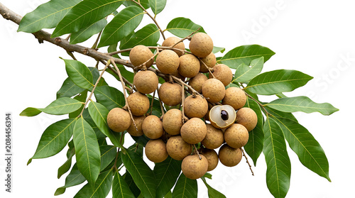 Fresh longan fruit bunch with green leaves