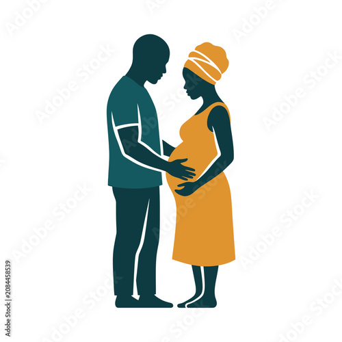 A silhouette illustration of a pregnant couple standing together