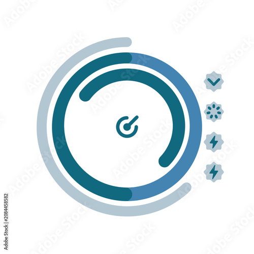 Minimalist blue dashboard gauge icon with control settings