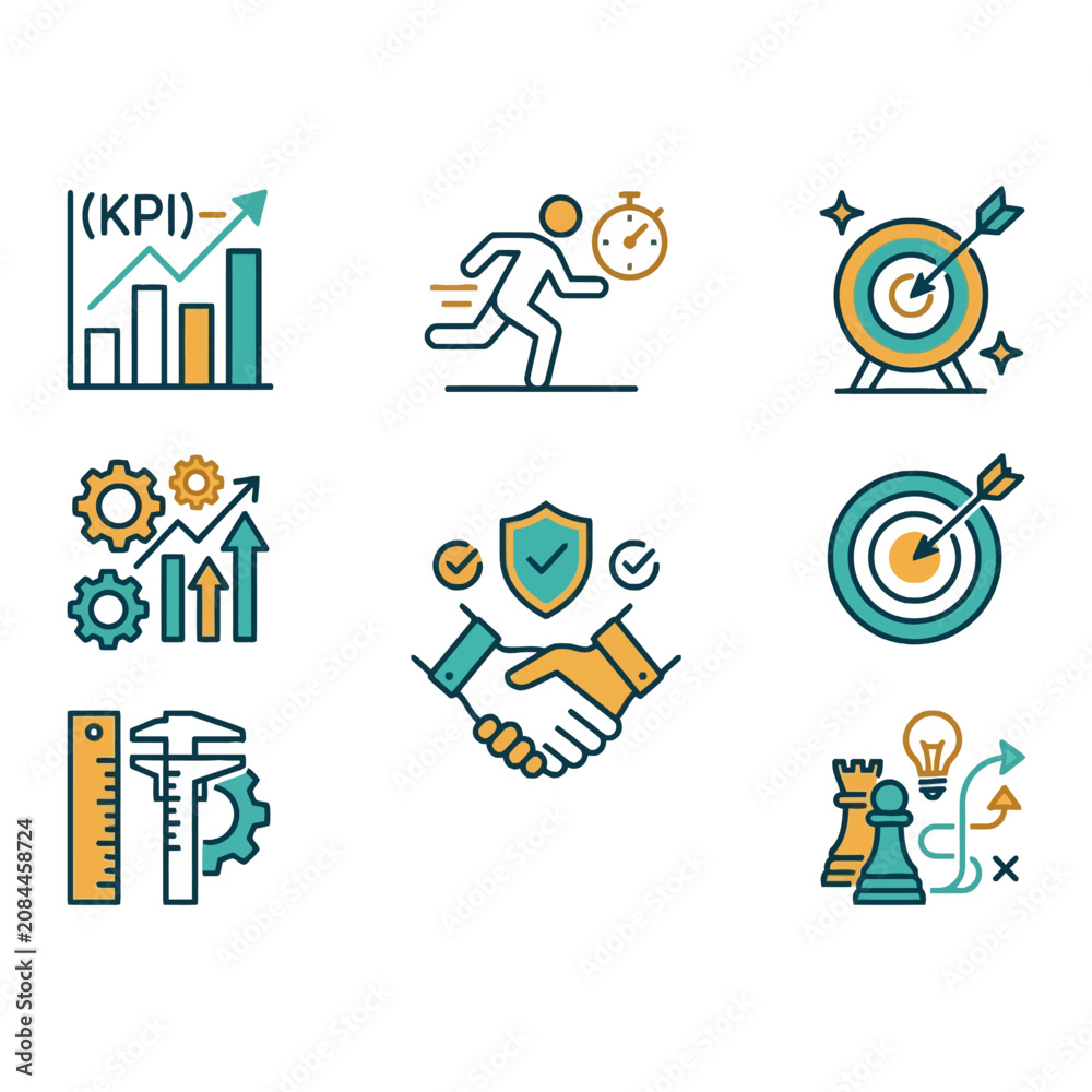 Fototapeta premium A set of business and management strategy icons on white