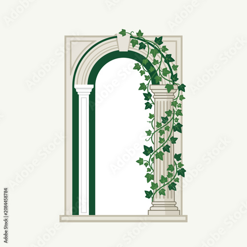 Classical stone archway decorated with green climbing ivy