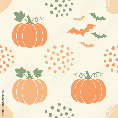 Cute seamless pattern with pumpkins and bats for Halloween