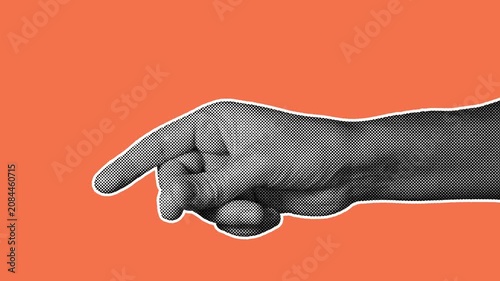 Halftone hand snapping fingers with impact lines on orange background. Retro pop art style, seamless loop for attention, music, and creative content.