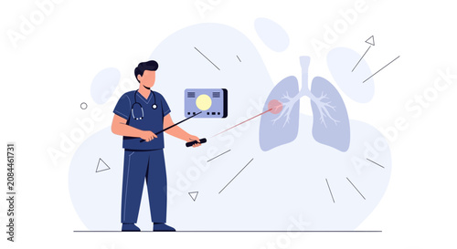 Doctor pointing laser at lungs illustration, medical diagnosis and education concept