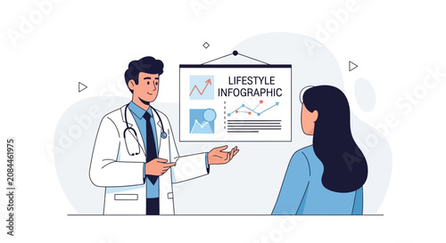Doctor Presents Lifestyle Infographic to Patient, Discussing Health and Wellness Data