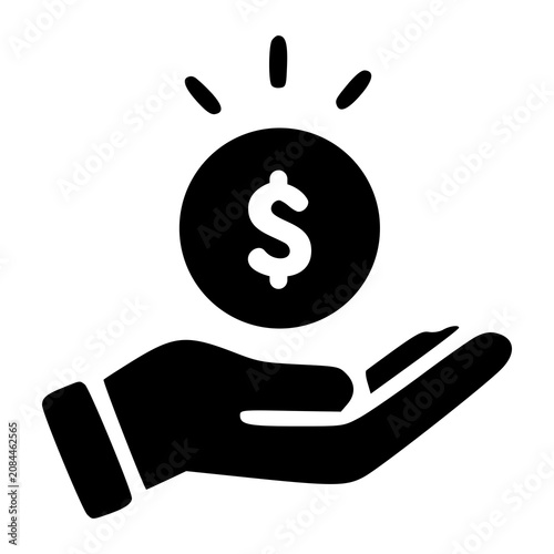 Cuadro en lienzo A hand extended outward offering or presenting a valuable floating dollar coin, representing commercial trade loans, retail cash purchases, or investments
