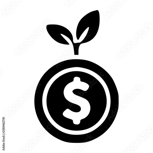 A round financial coin featuring a small fresh plant seedling growing out, representing organic asset compounding, sustainable banking interest, and long-term yield.