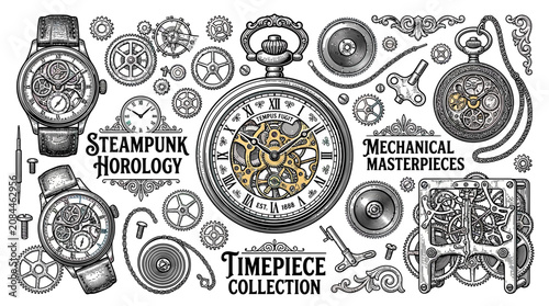 Fotografie Steampunk Horology: Mechanical Masterpieces Timepiece Collection Illustration