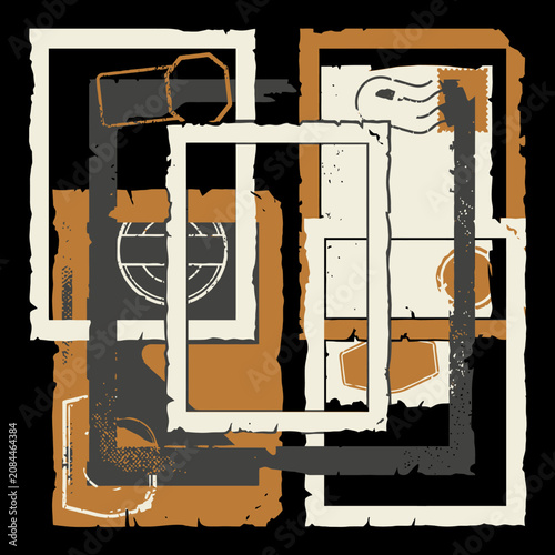 Abstract composition with layered rectangular frames and textures