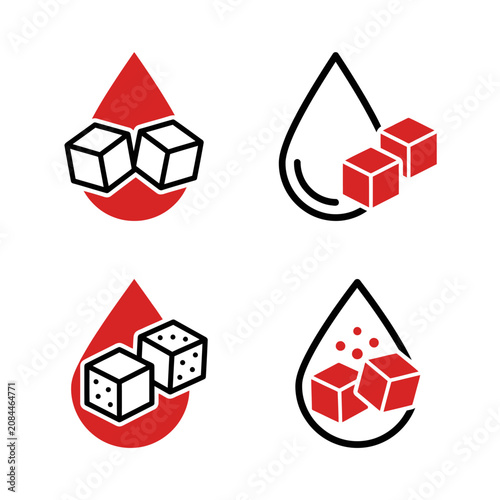 Set of medical icons representing blood sugar and diabetes