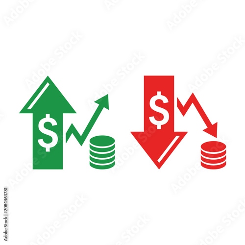 Green and red arrows showing financial growth and decline