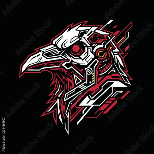 Abstract robotic eagle head design with intricate geometric patterns