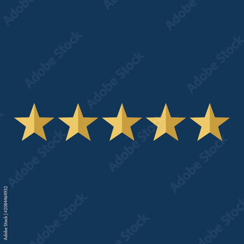 Five gold stars representing a top rating on a blue background