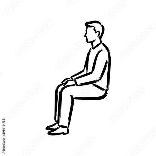 Minimalist black line drawing of a man sitting in profile